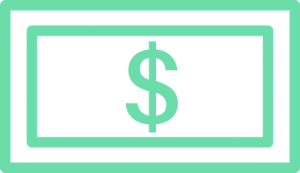 green icon of a bill with money symbol