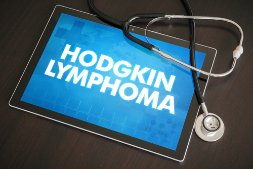 Hodgkin lymphoma (cancer type) diagnosis medical concept on tablet screen with stethoscope